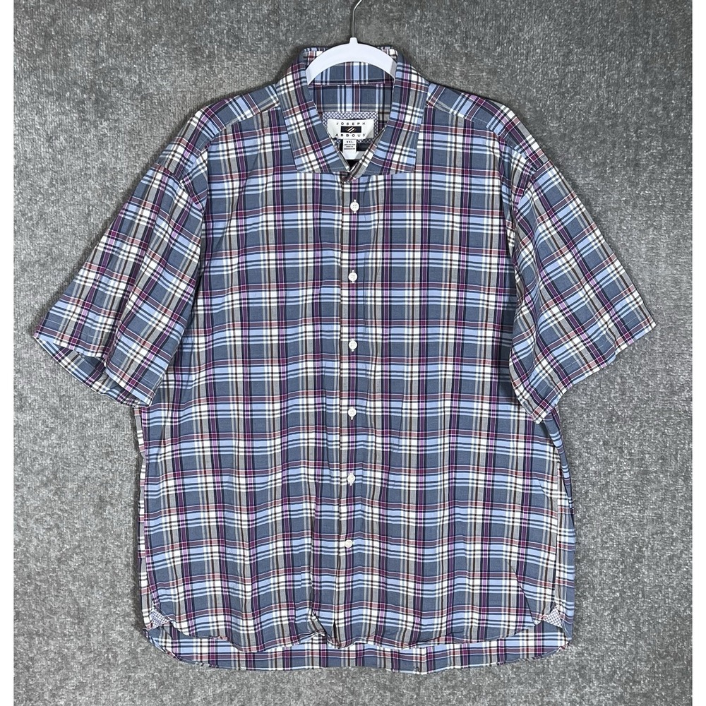 Joseph Abboud Button Up Shirt Mens Sz XXL Blue Purple Plaid Cotton Short Sleeve